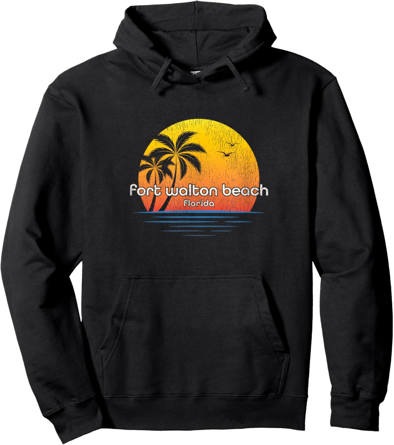 Fort Walton Beach FL Vintage Palm Tree Sunset Hoodie - Hoodie | Black