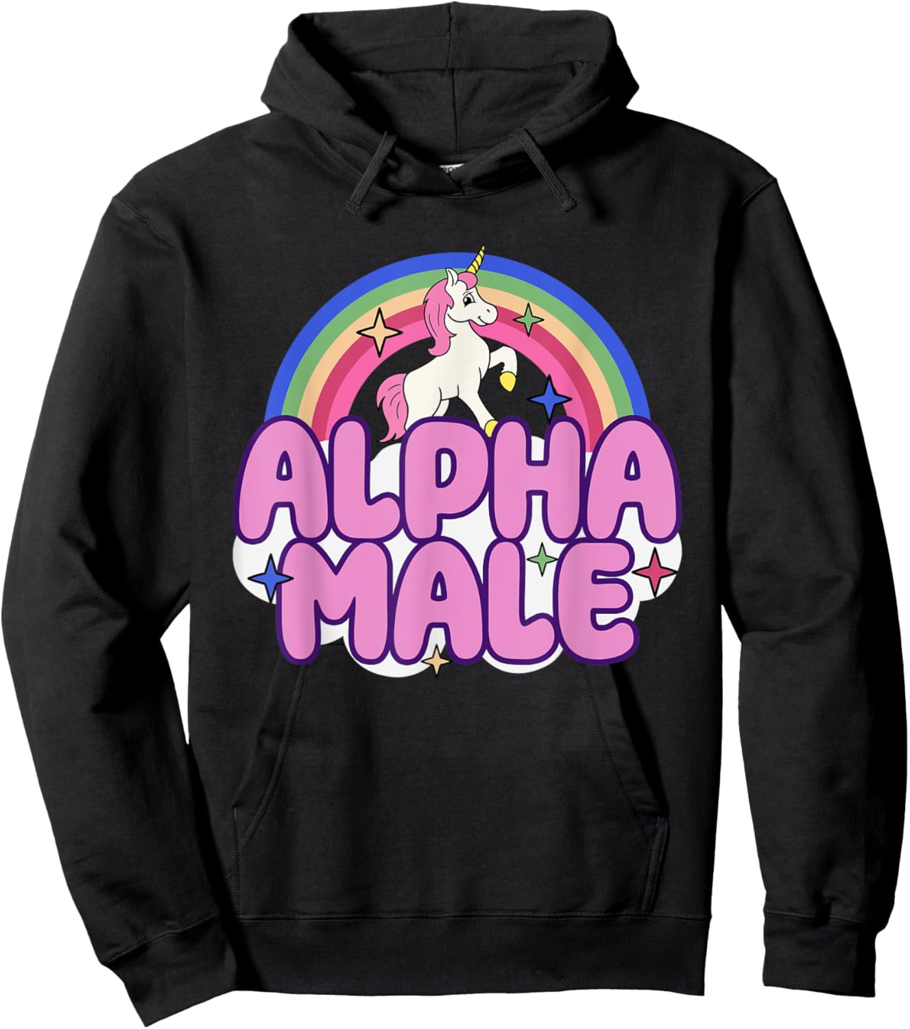 Alpha Male Unicorn Funny Sarcastic Ironic Weird Y2K Humor Hoodie - Hoodie | Black