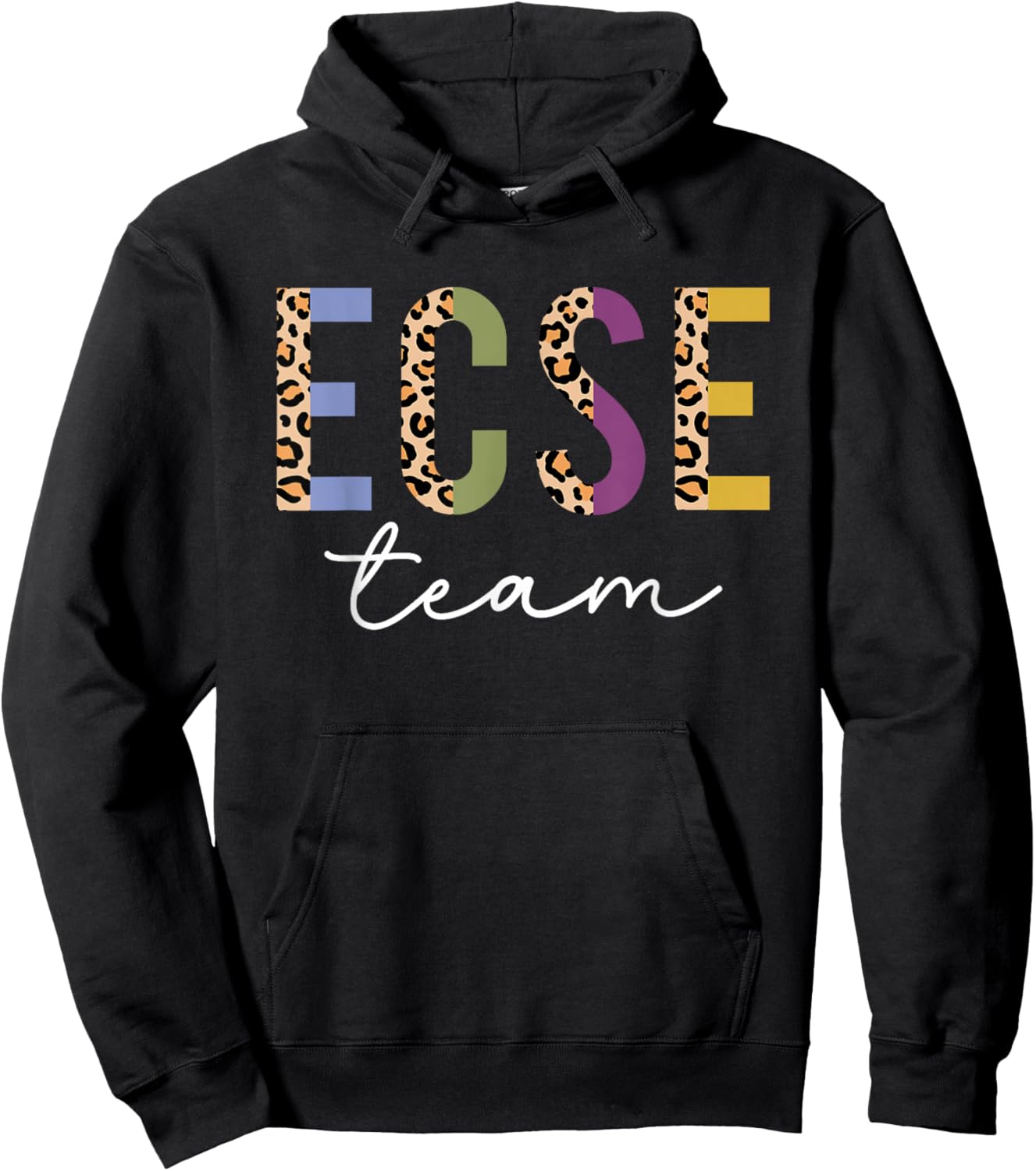 ECSE Team Leopard Back to School Cute Teachers Women Girl Hoodie - Hoodie | Black