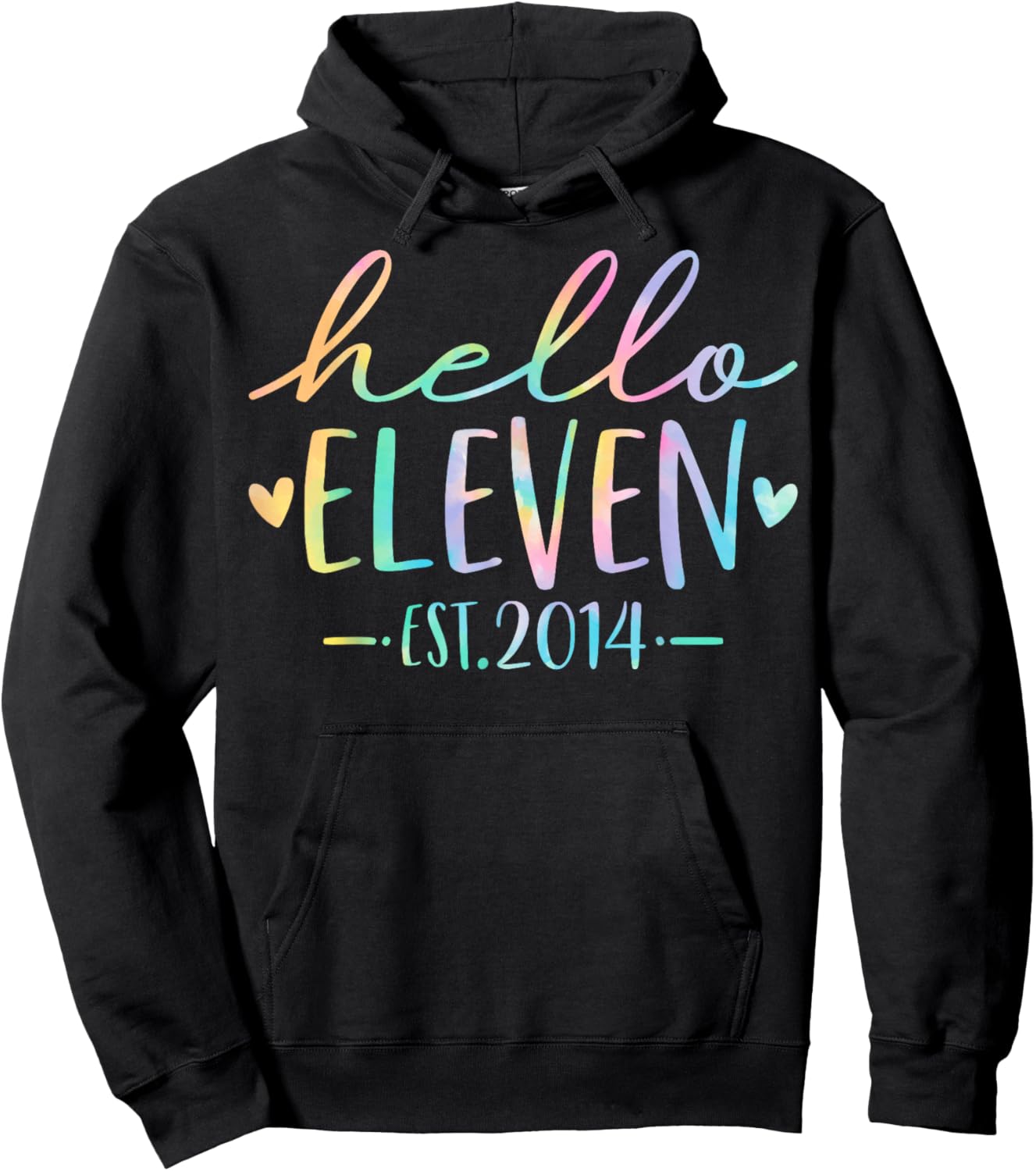 Hello Eleven Est 2014 11 Years Old 11th Birthday Girls Boys Hoodie - Hoodie | Black
