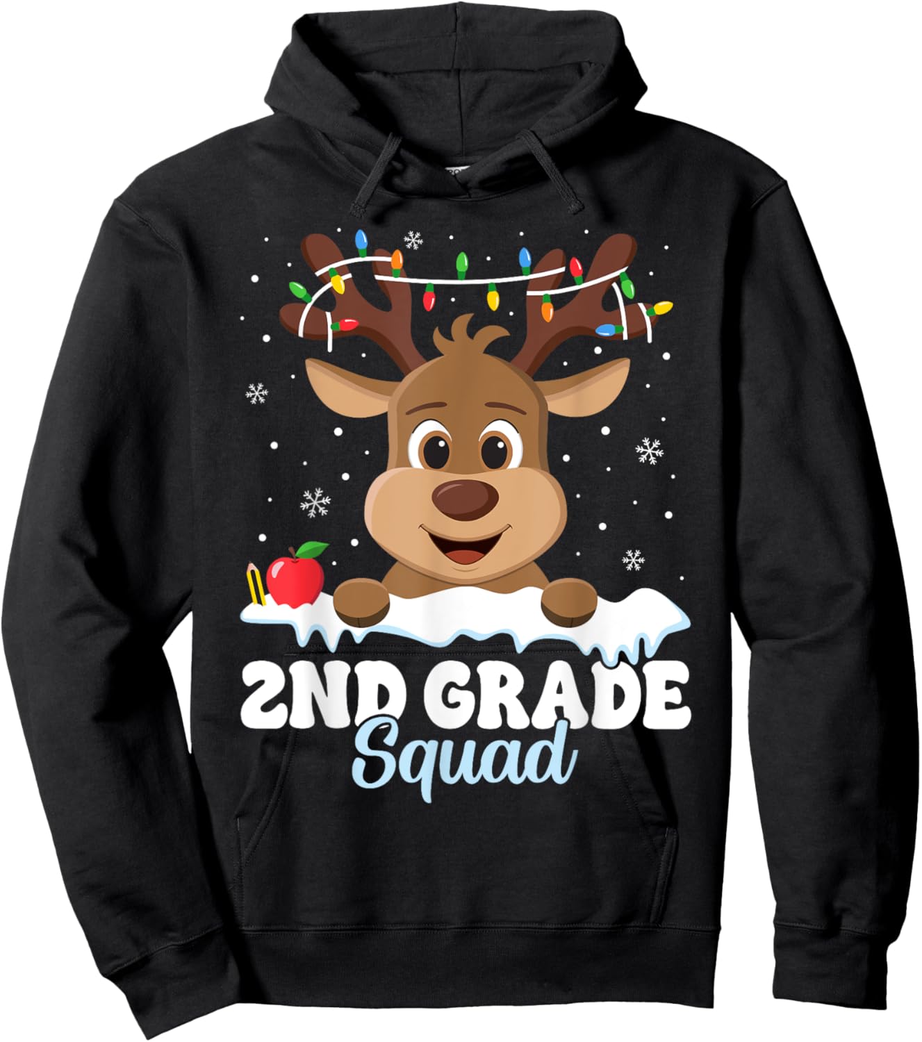 2nd Grade Teacher Christmas Second Grade Squad Reindeer Xmas Women Kids Hoodie - Hoodie | Black