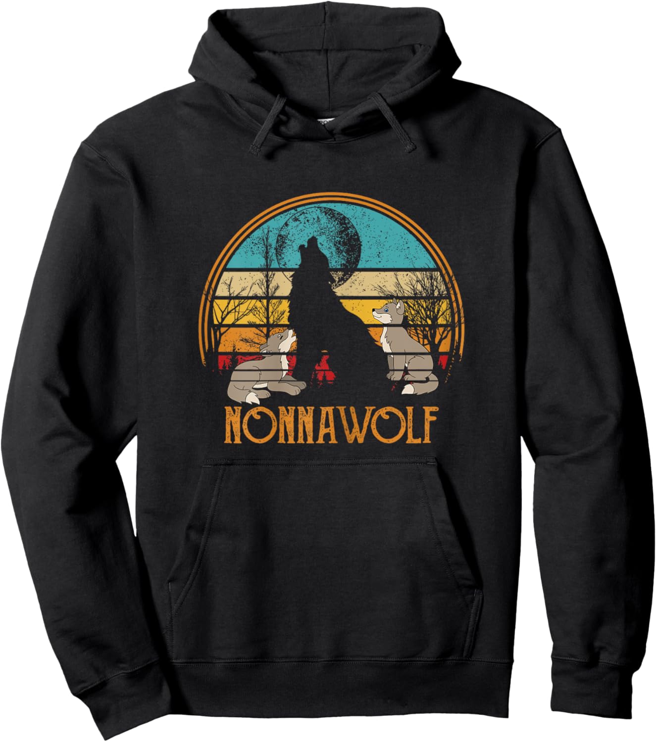 Retro Vintage Sunset Wolf Grandma Mothers Day Nonna Wolf Hoodie - Hoodie | Black