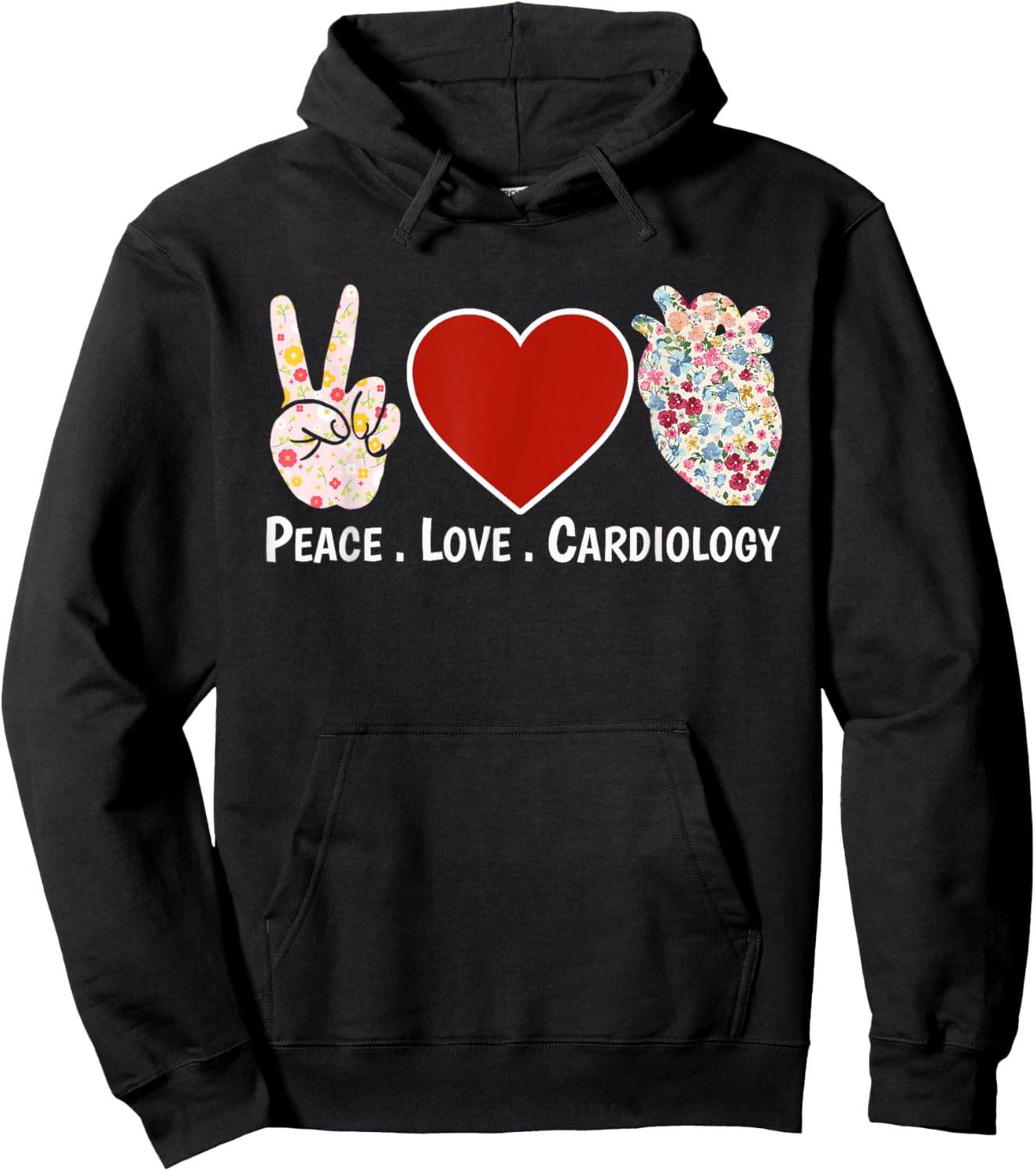 Peace. Love. Cardiology. | Cardiac Nurse Cardiologist Heart Hoodie - Hoodie | Black