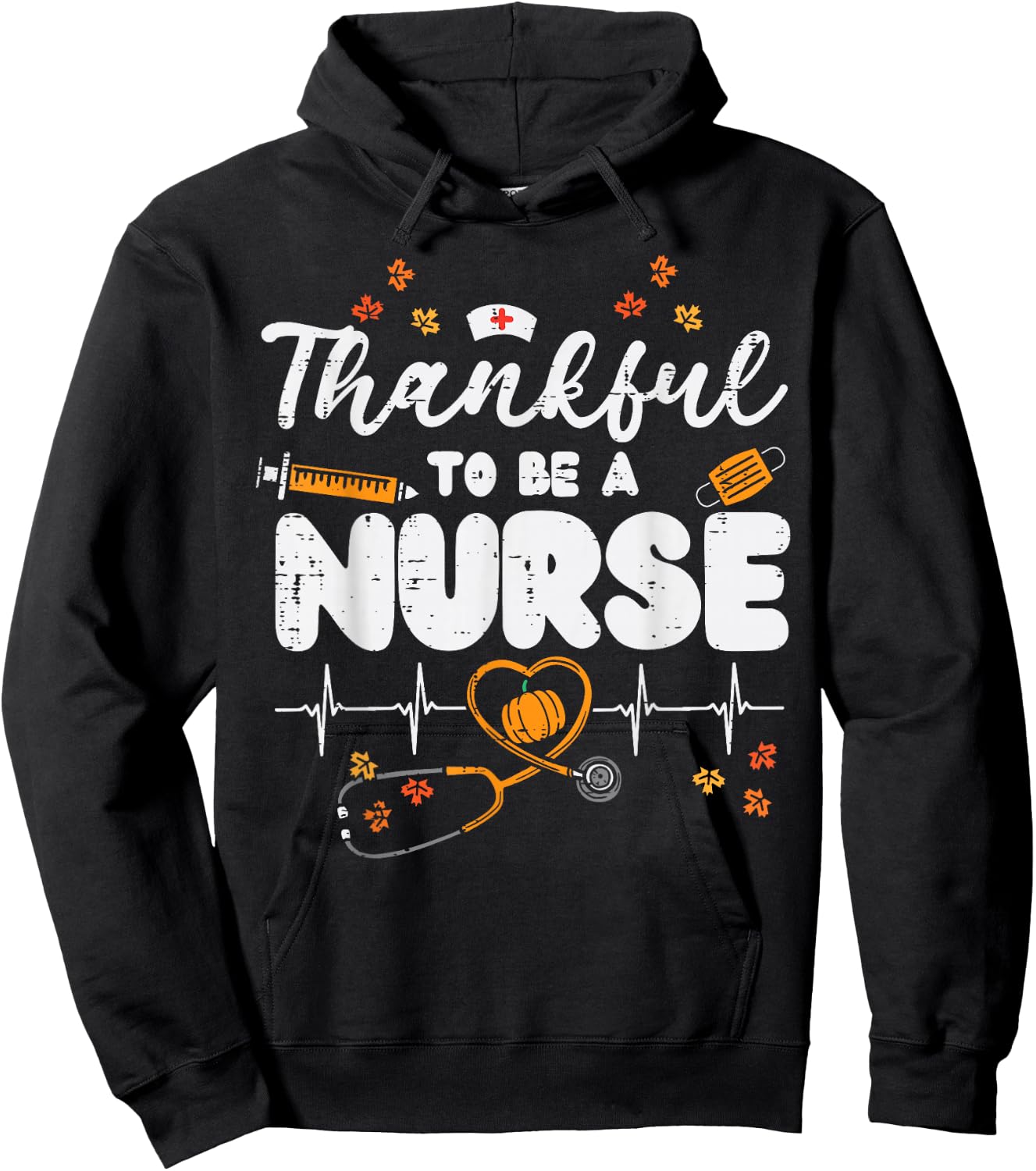 Thankful To Be A Nurse Thanksgiving Scrub Top Fall RN Women Hoodie - Hoodie | Black