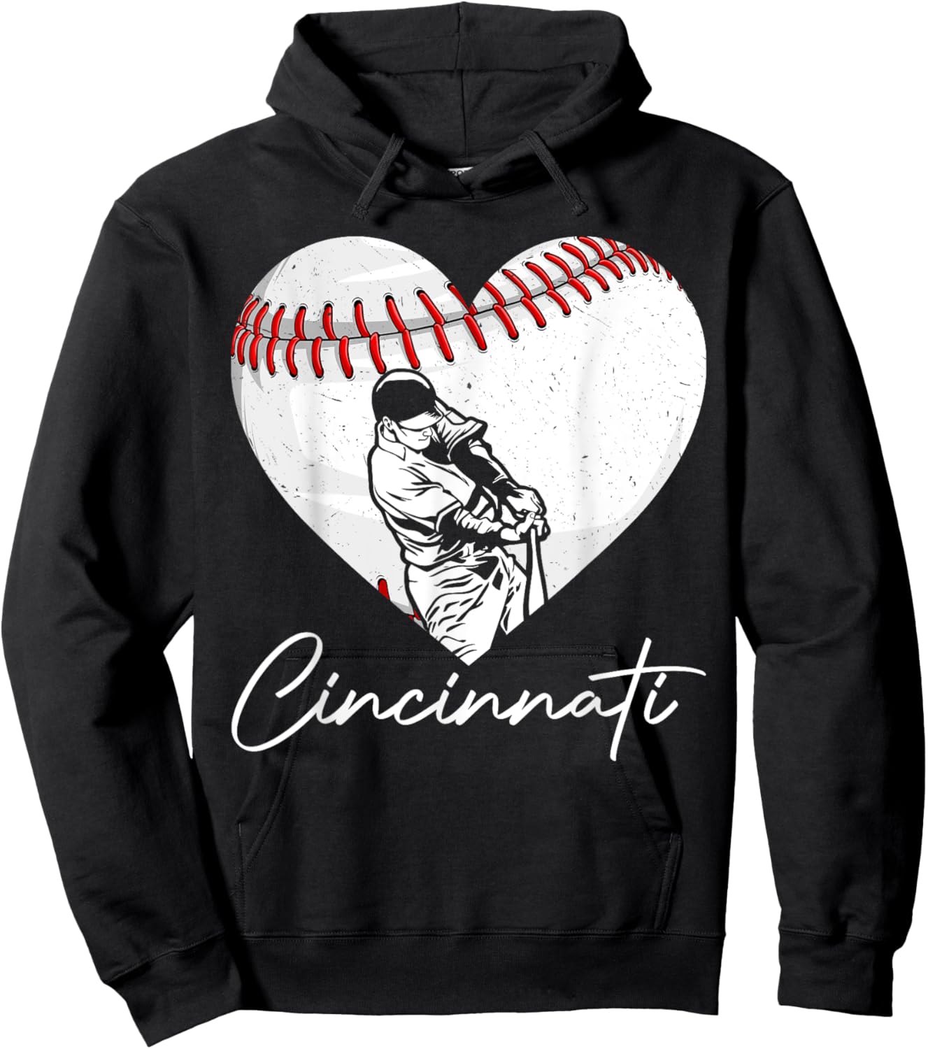 Cincinnati Retro Heart Baseball Lover Met At Game Day Hoodie - Hoodie | Black