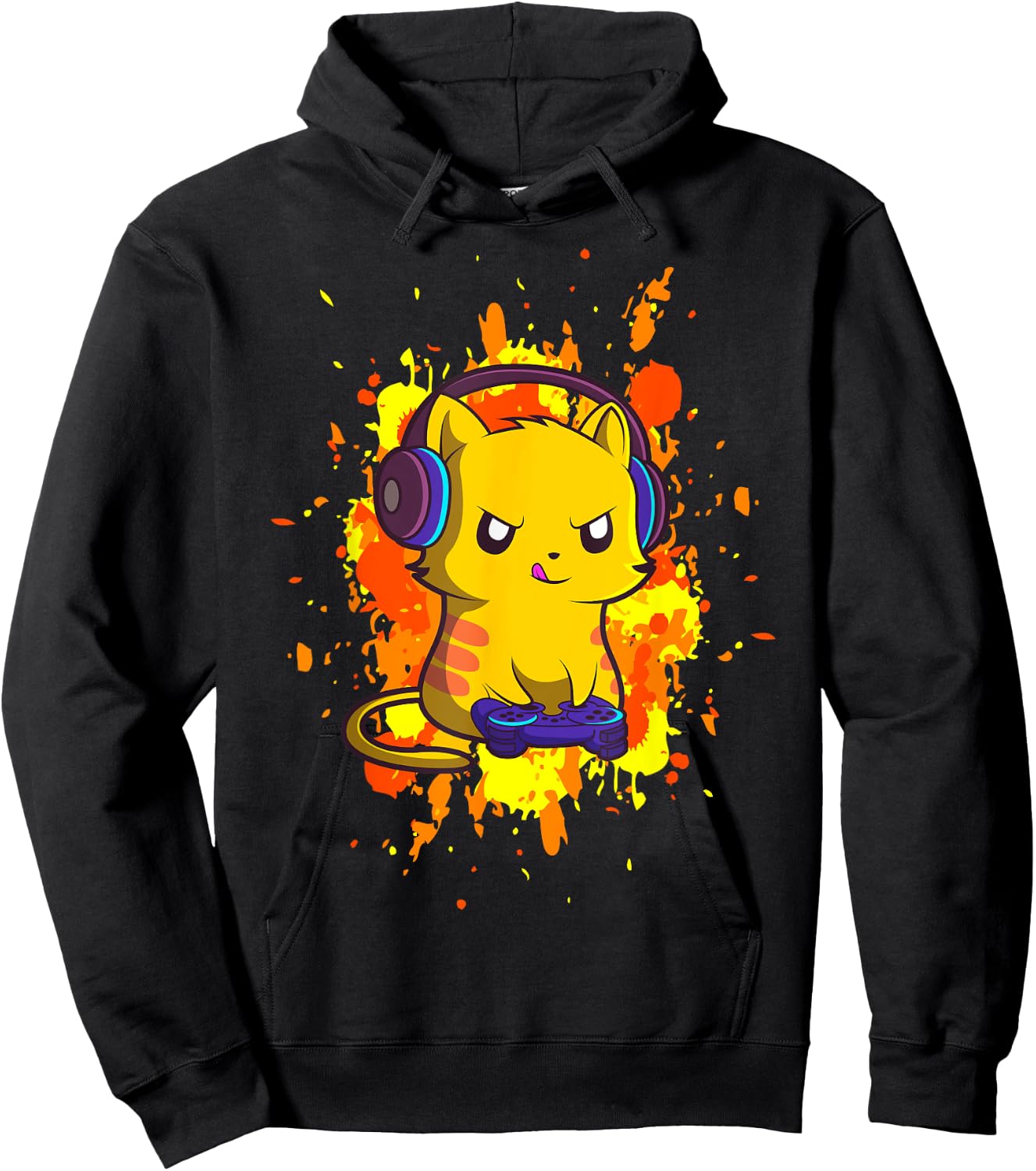 Gaming Cat - Cyber Gamer PC Nerdy Kitty Kitten Headphones Hoodie - Hoodie | Black