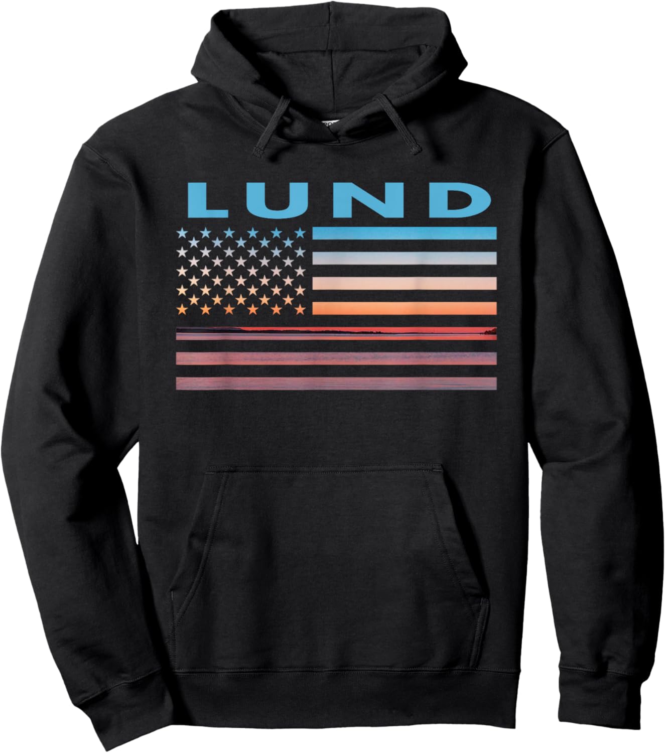 Vintage Sunset American Flag Lund, Wisconsin Hoodie - Hoodie | Black