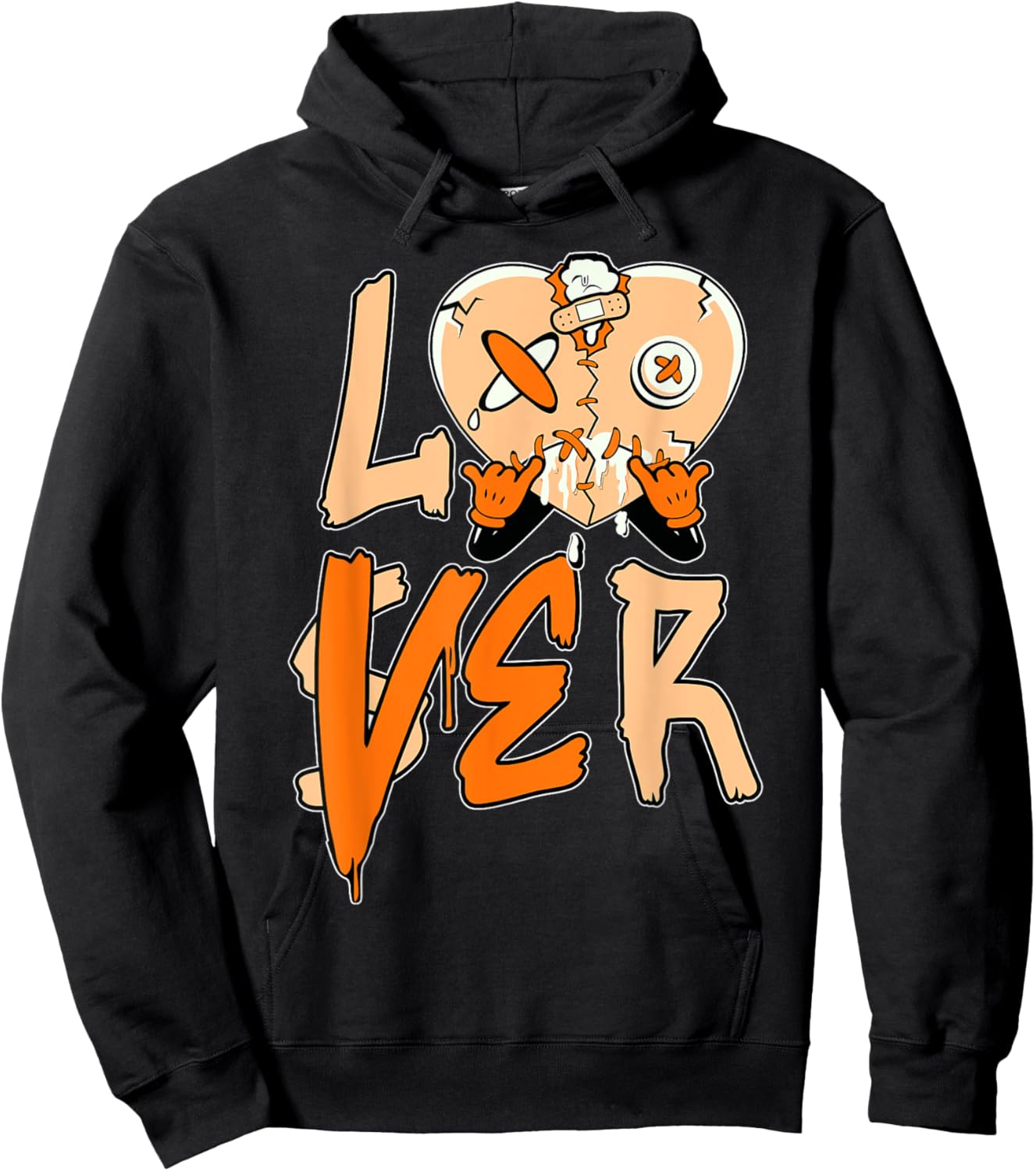 Orange Loser Lover Pink Drip Heart Matching Men Women Hoodie - Hoodie | Black