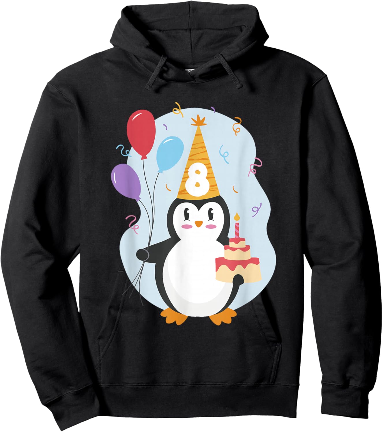 Pinguin Luftballon und Torte Kinder Geburtstag 8 Jahre Kind Hoodie - Hoodie | Black