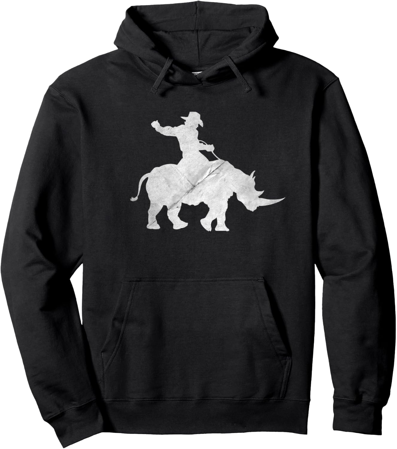 Cowboy Riding a Rhinoceros Rino Distressed Hoodie - Hoodie | Black