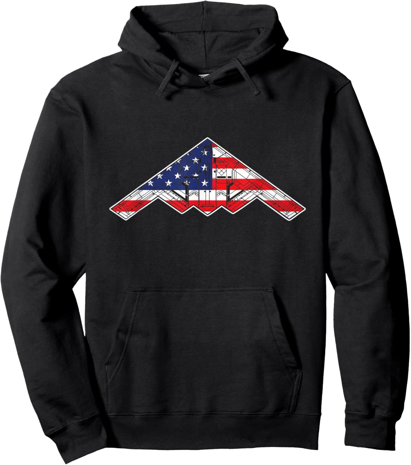 B-2 Bomber Stealth Aircraft Schematic American Flag B2 Hoodie - Hoodie | Black