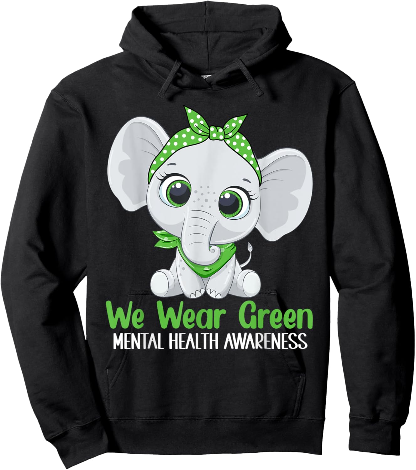 Elehant Mental Health Awareness Green Ribbon Hoodie - Hoodie | Black
