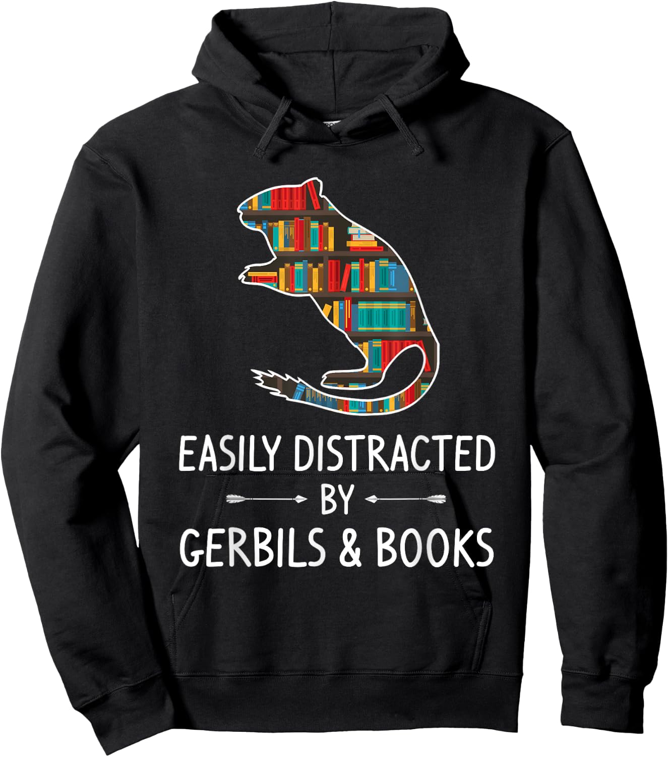 Easily Distracted By Gerbils & Books Lover Gift Gnawer Pet Hoodie - Hoodie | Black