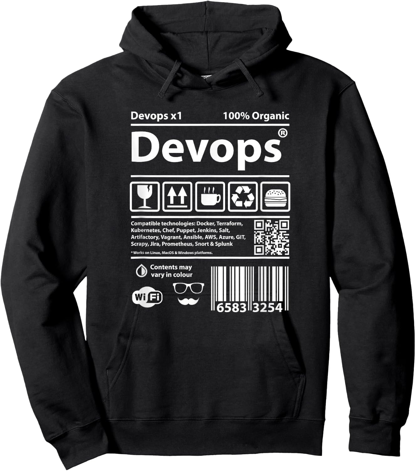 Devops Barcode programming computers source code geek Linux Hoodie - Hoodie | Black