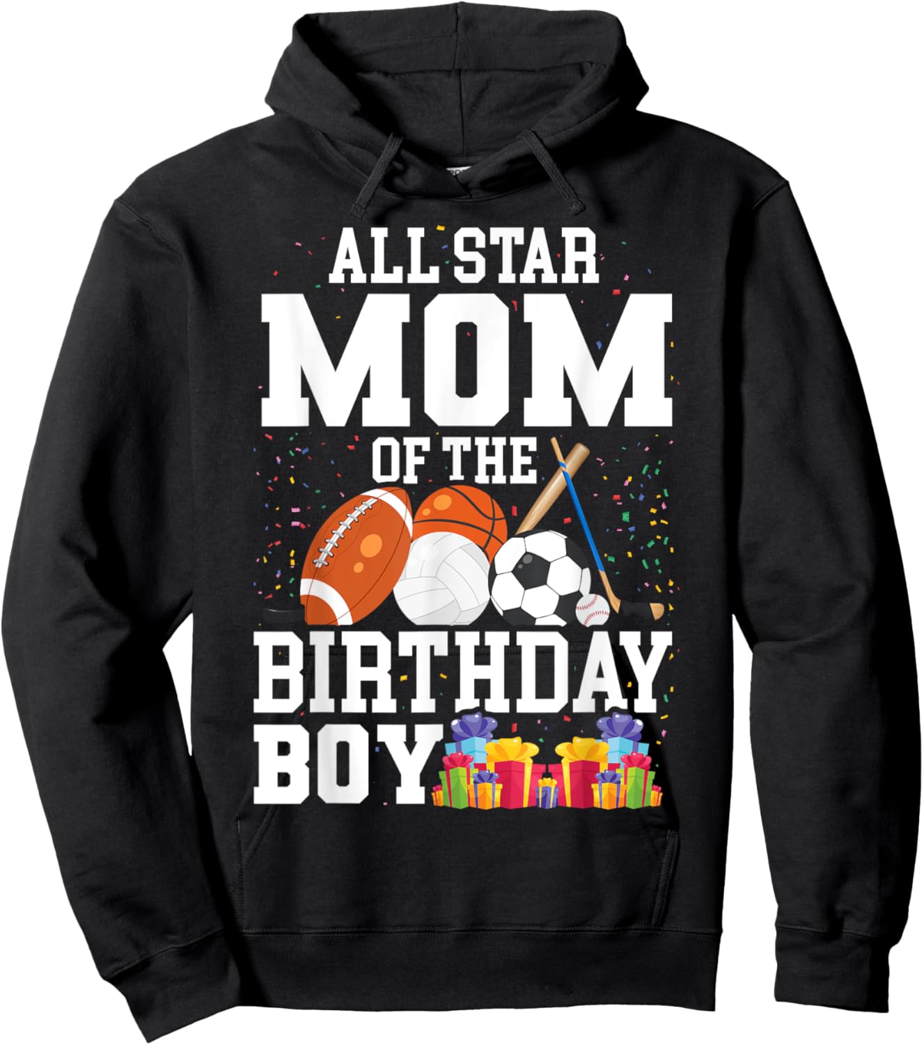 All Star Mom of The Birthday Boy Sports Mommy Mama Mother Hoodie - Hoodie | Black