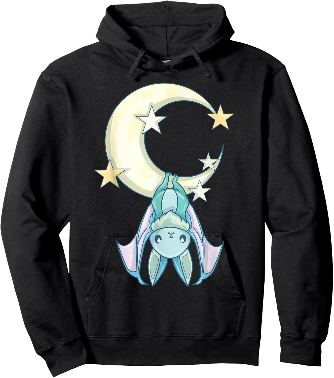 Nu Goth Aesthetic, Pastel Goth Bat Moon, Witchy Bat Hoodie - Hoodie | Black