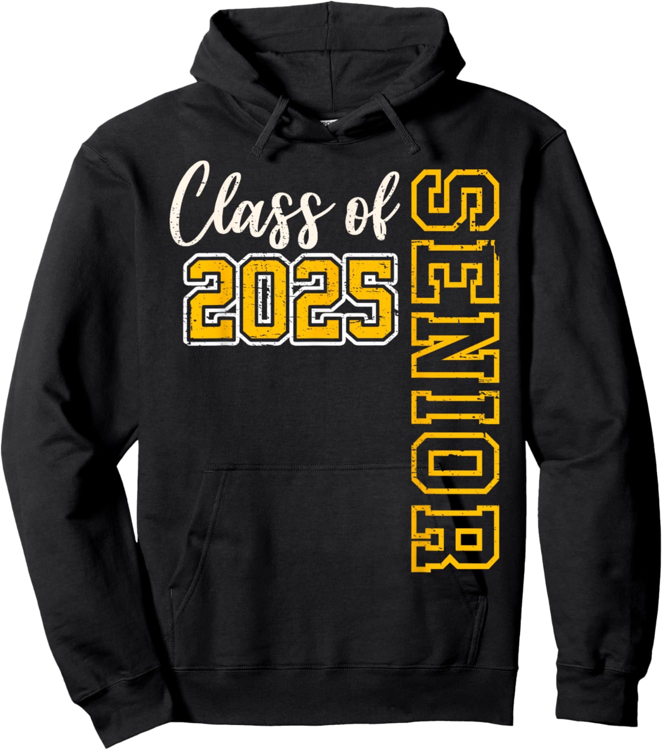 Class of 2025 Senior 25 High School Graduation Black Gold Hoodie - Hoodie | Black