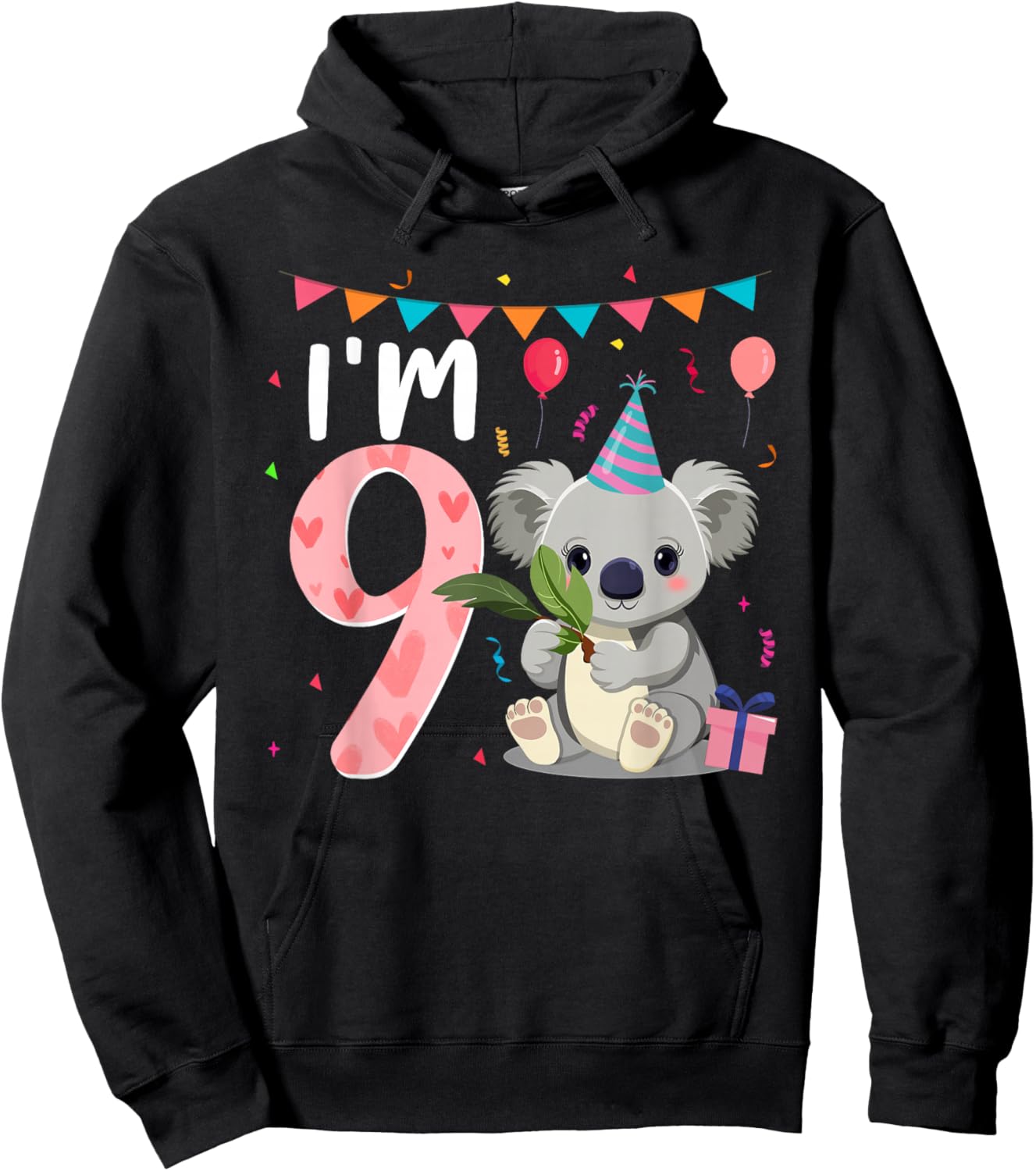 9th Birthday Girl Koala Bear 9 Year Old Hoodie - Hoodie | Black