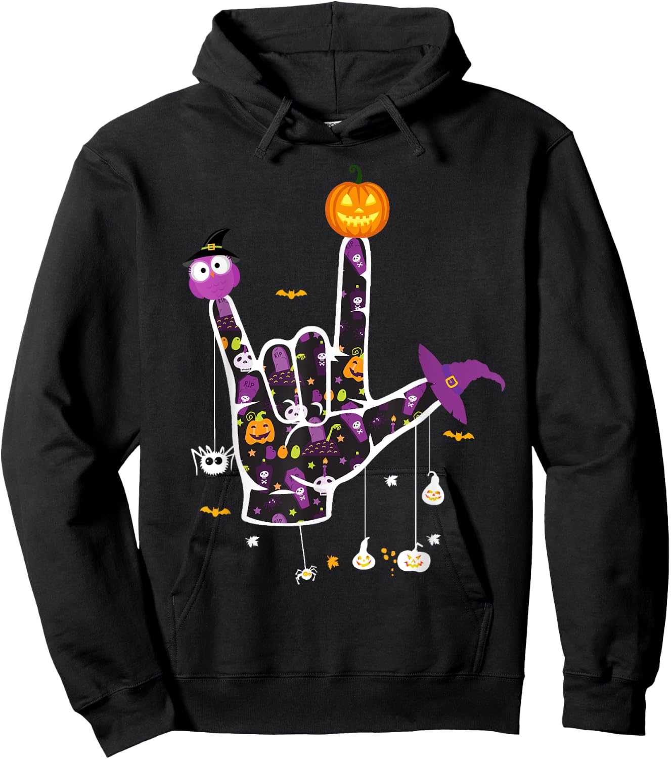 I Love You ASL Halloween Sign Language Halloween Gifts Hoodie - Hoodie | Black