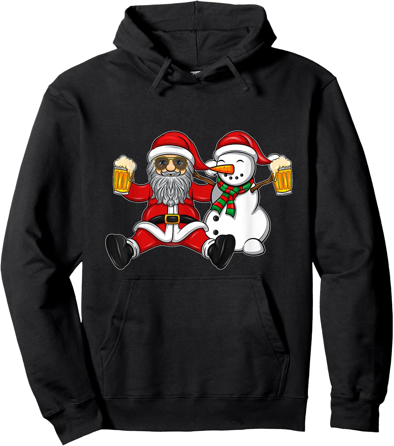 Beer Drinking Santa and Snowman Hoodie - Hoodie | Black