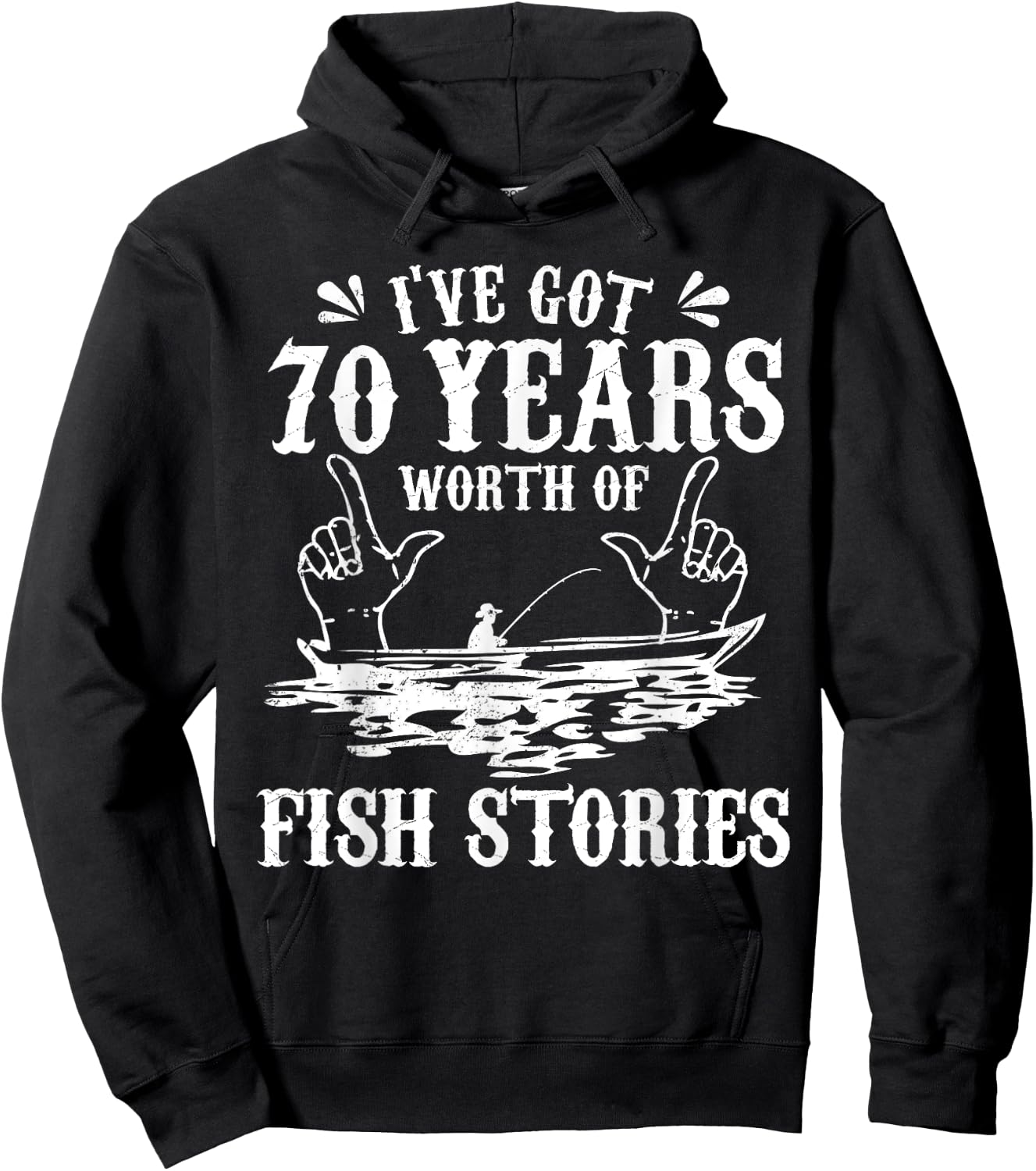 70th Birthday Fisherman T Shirt Funny Bass Fishing Gift Hoodie - Hoodie | Black