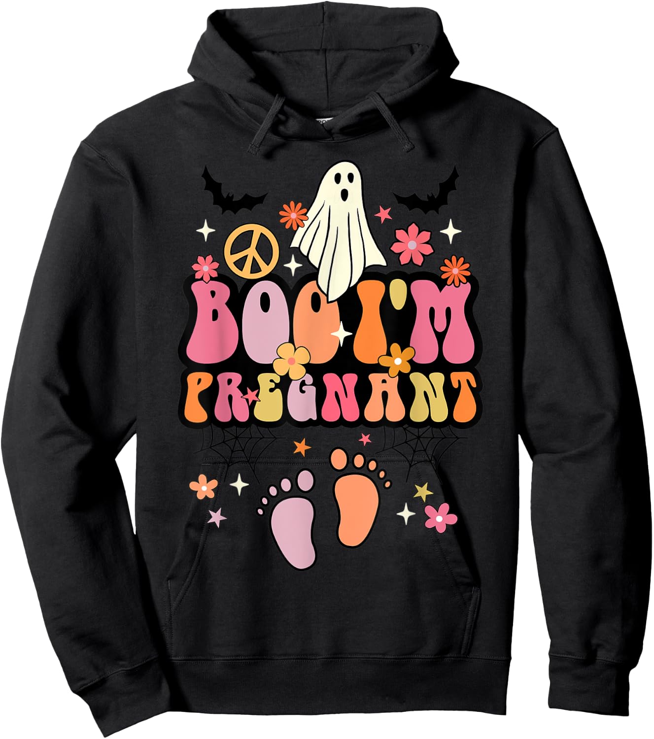 Boo I'm Pregnant Halloween Groovy Ghost Pregnancy Ghost Baby Hoodie - Hoodie | Black