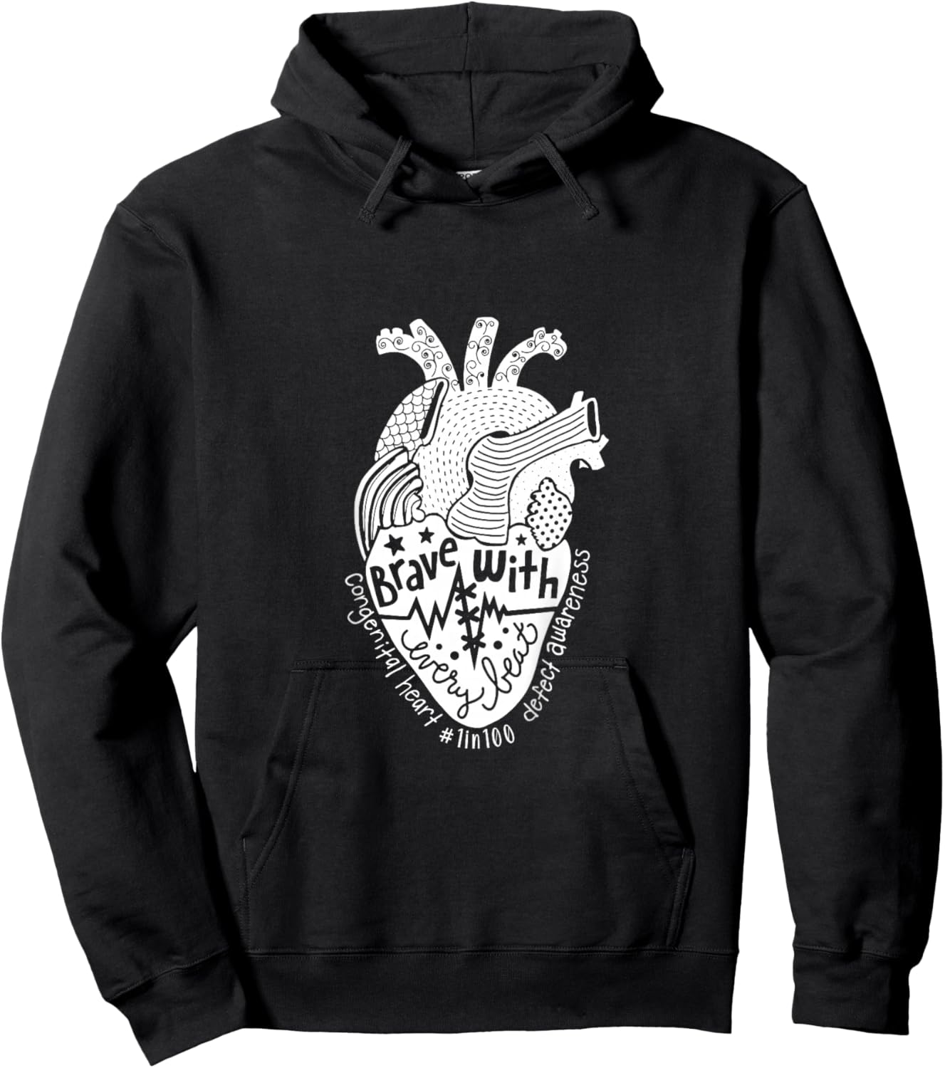 Kids Brave With Every Beat Congenital Heart Warrior 1 In 100 CHD Hoodie - Hoodie | Black