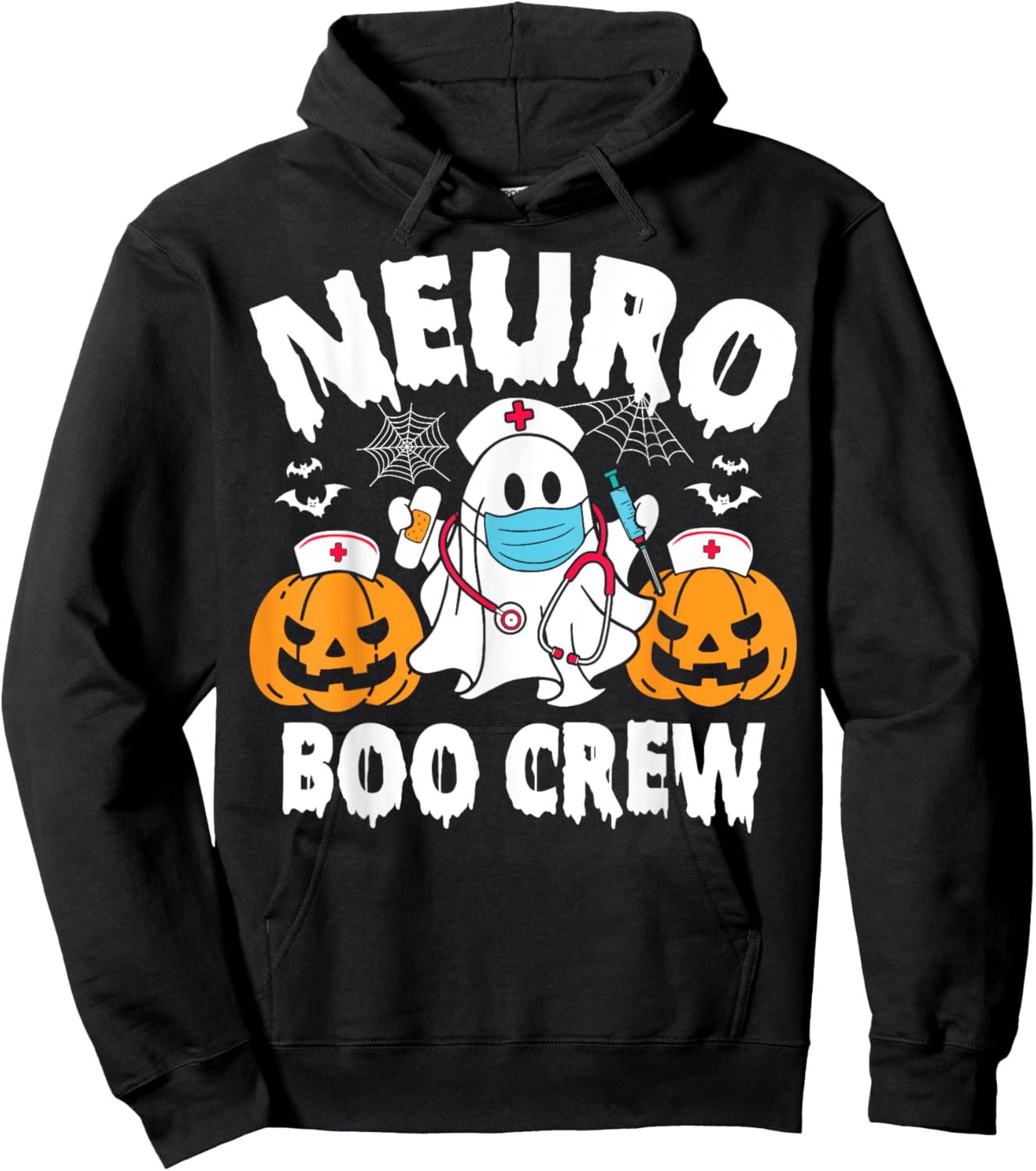 Neuro Nurse Boo Crew Retro Halloween Neurology Nurse Hoodie - Hoodie | Black