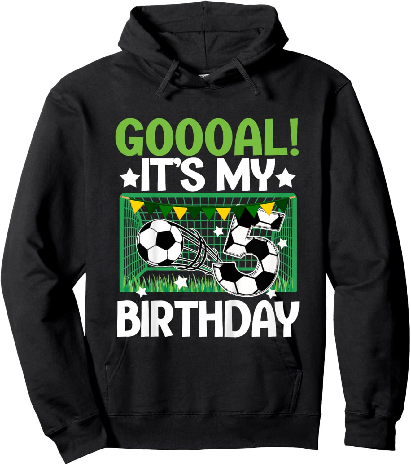 Kids 5th Birthday Party Soccer Boy Five Year Old Soccer Player Hoodie - Hoodie | Black