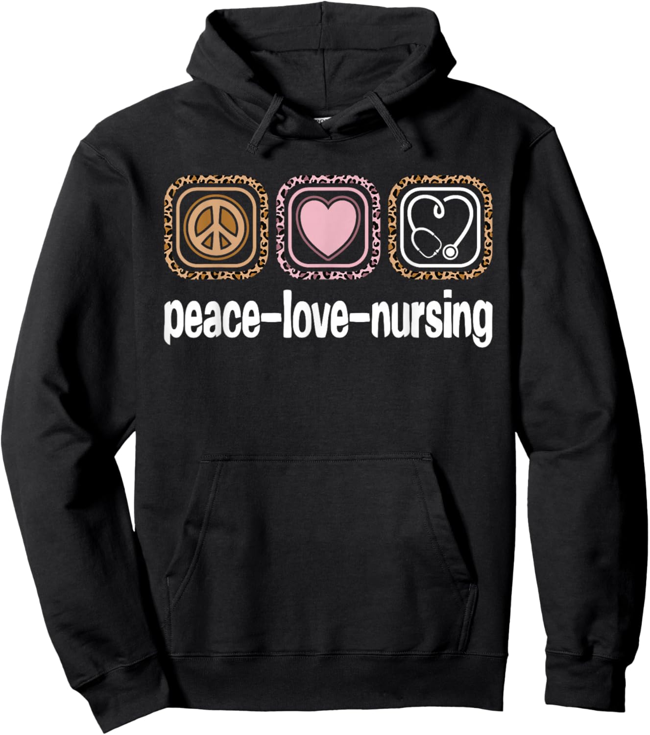 Peace Love Nursing Leopard Print Girls Women Cute Nurse Hoodie - Hoodie | Black
