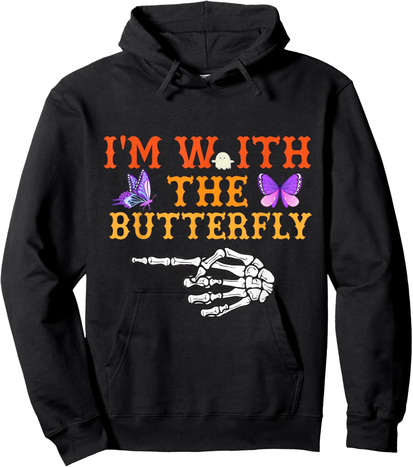 I'm With Butterfly Halloween Costume Couples Matching Hoodie - Hoodie | Black
