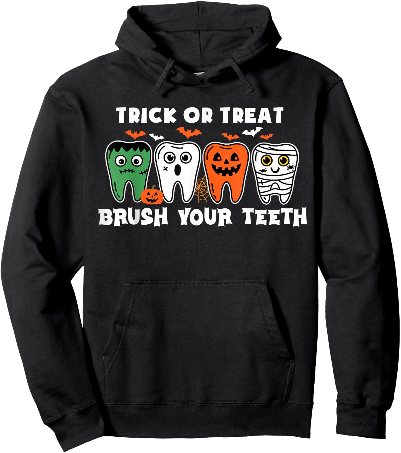 Trick Or Treat Brush Your Teeth Ghost Cute Halloween Dentist Hoodie - Hoodie | Black