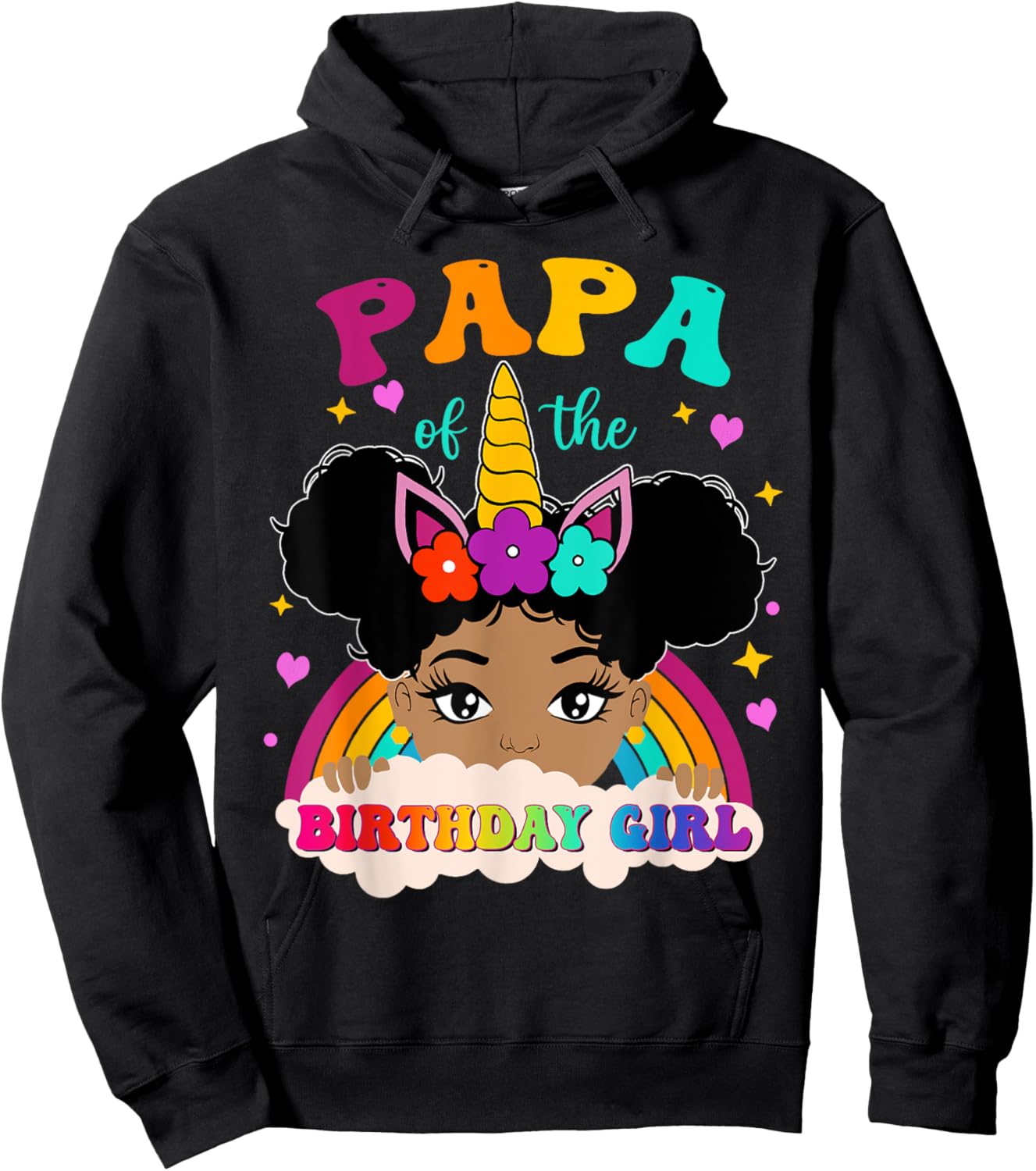 Papa of The Birthday Girl Rainbow Afro Melanin Unicorn Hoodie - Hoodie | Black