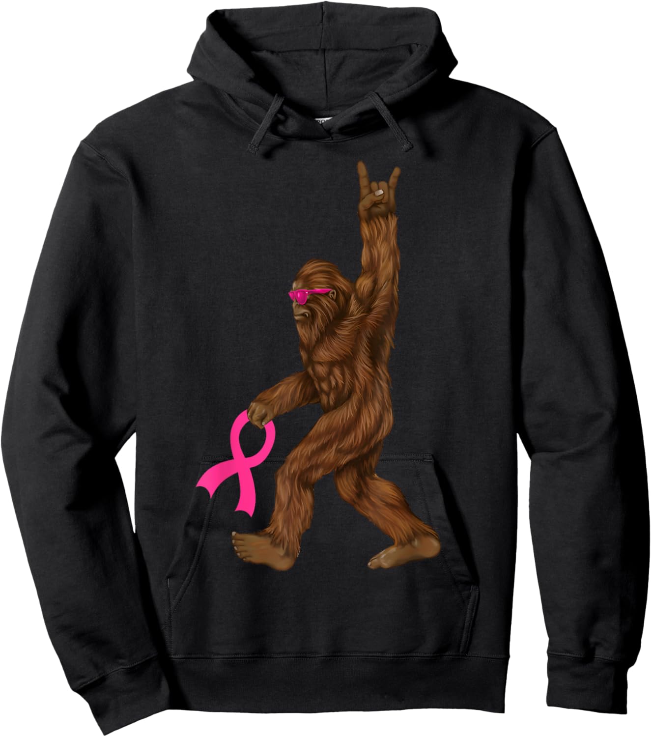 Bigfoot Breast Cancer Funny Sasquatch Pink Ribbon Hoodie - Hoodie | Black