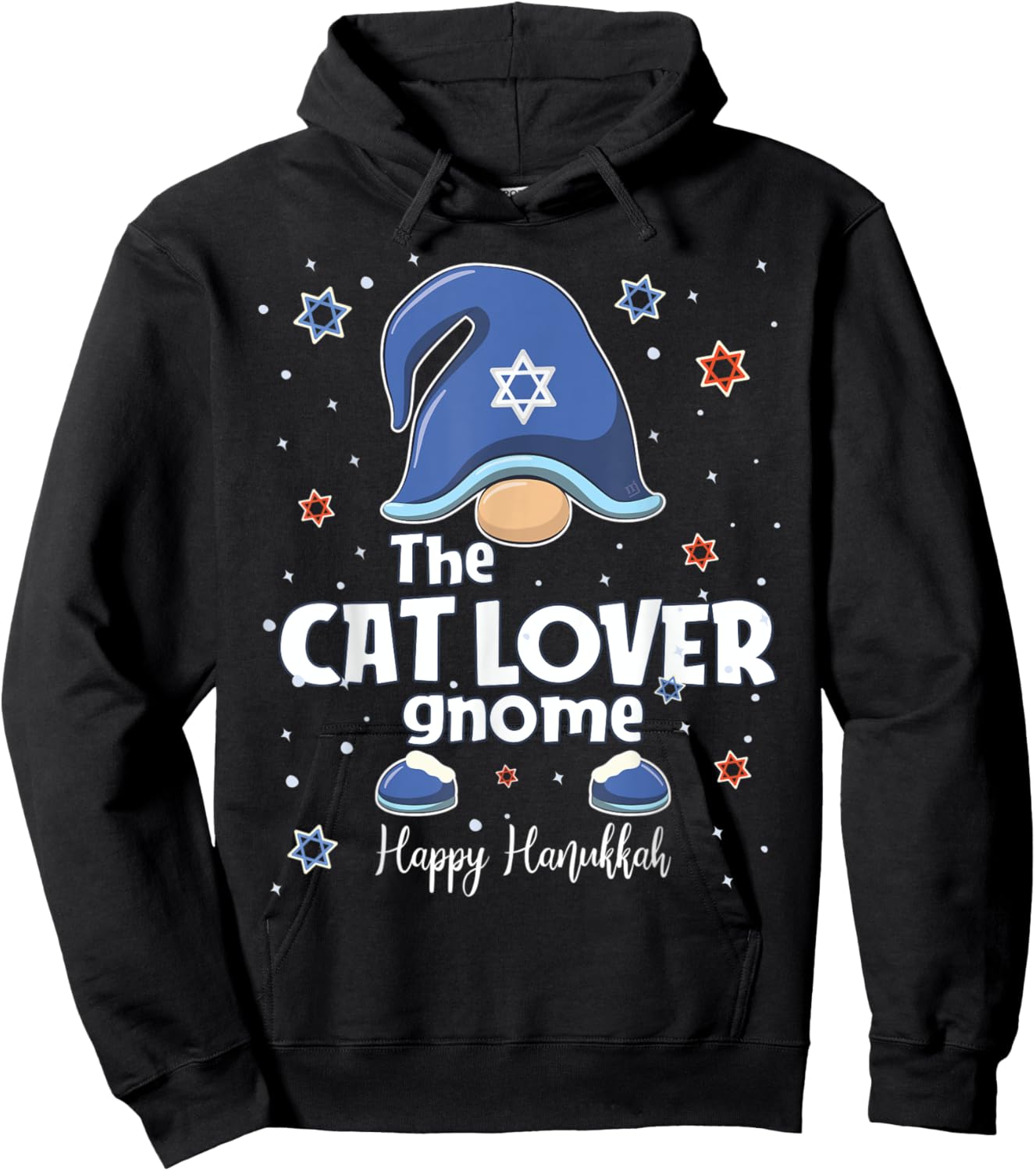 Cat Lover Gnome Funny Hanukkah Family Matching Gift Pajama Hoodie - Hoodie | Black