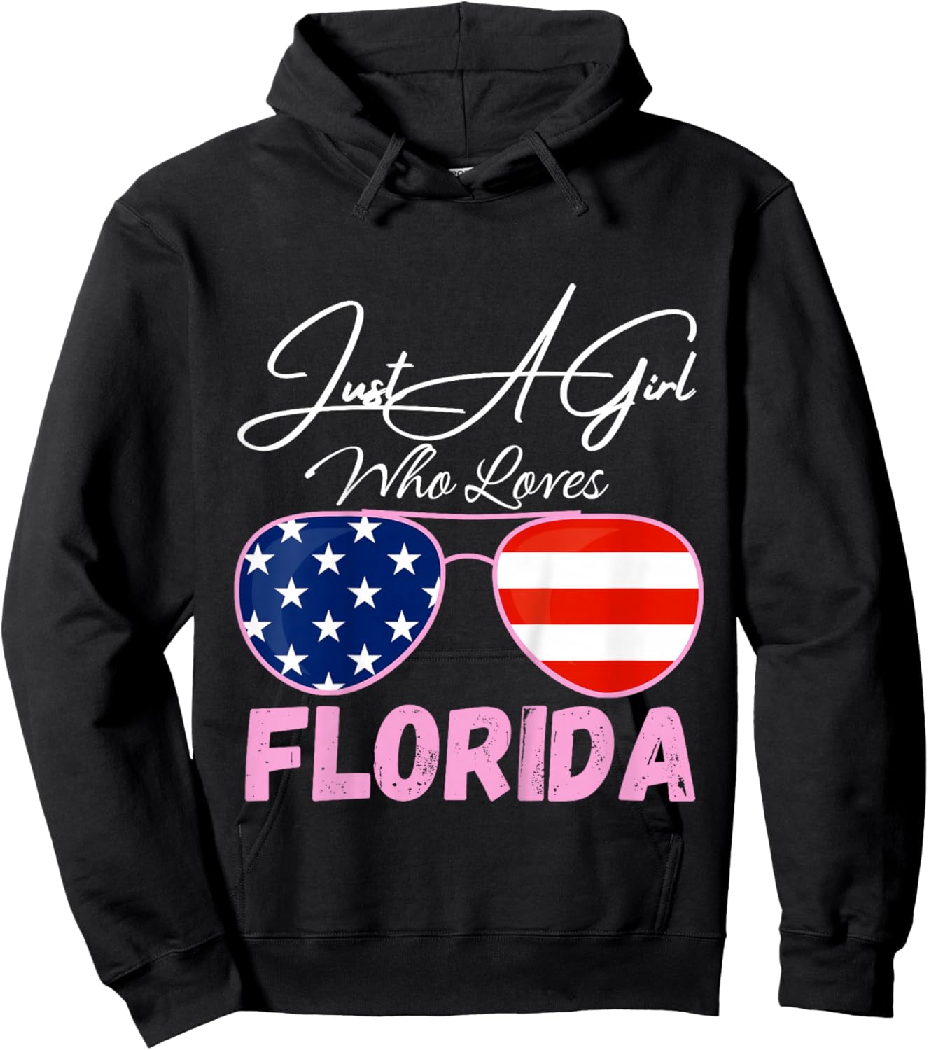 Kids Florida Just A Girl Who Loves Florida Sunglasses USA Flag Hoodie - Hoodie | Black