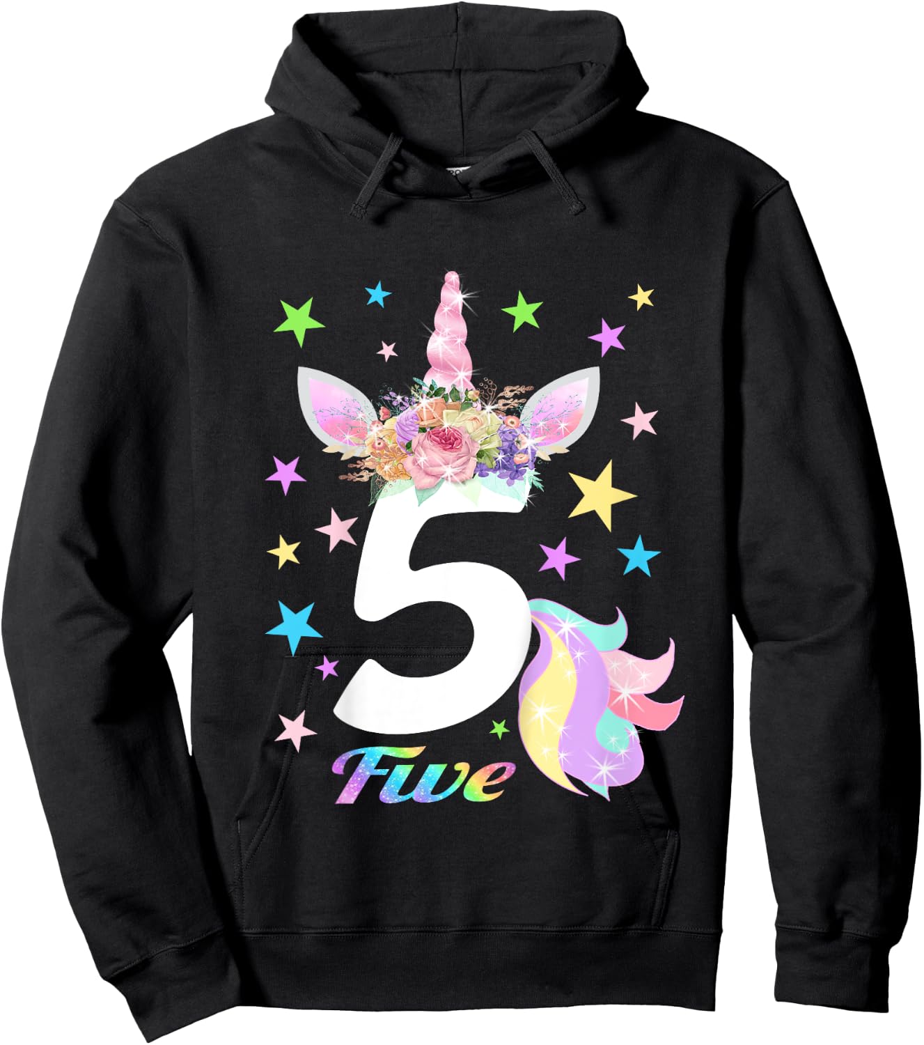 Number 5 (Five) 5th Birthday Unicorn Shirts for Girls Hoodie - Hoodie | Black