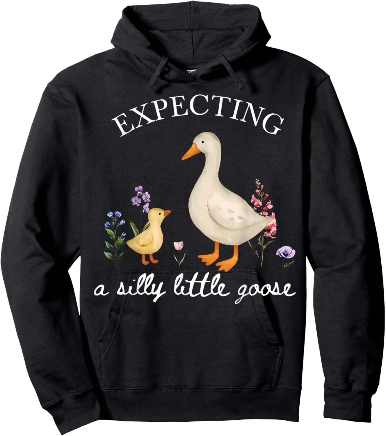 Cute Floral Silly Goose Announcement Expecting Pregnancy Hoodie - Hoodie | Black