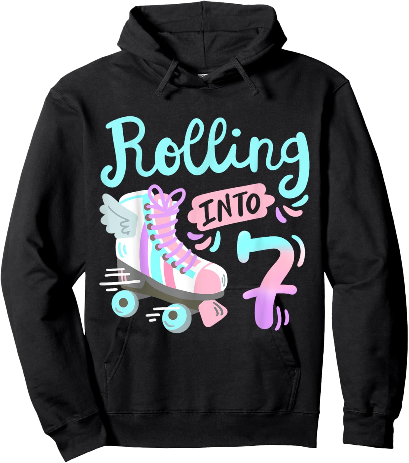Rolling Into 7 Roller Skates Skater Girl 7th Birthday Party Hoodie - Hoodie | Black