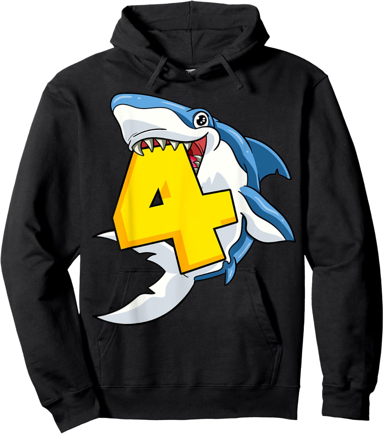 4 Shark Birthday Animal Themed Bday Party Celebration 4th Hoodie - Hoodie | Black
