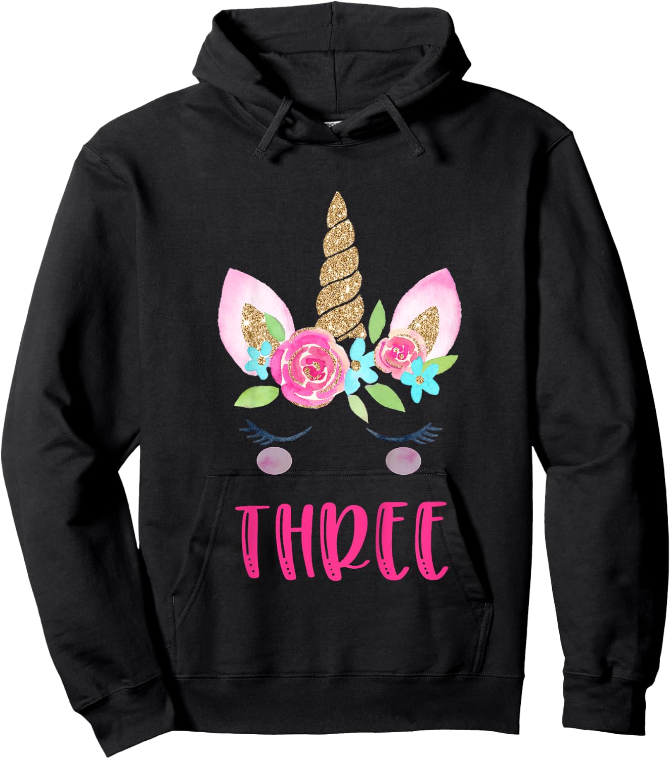 Three Unicorn Birthday Girl Shirt 3 Year Old Cute Hoodie - Hoodie | Black