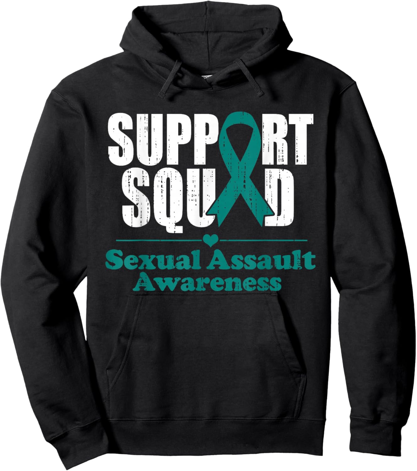 Support Squad Sexual Assault Awareness Month Teal Ribbon Hoodie - Hoodie | Black
