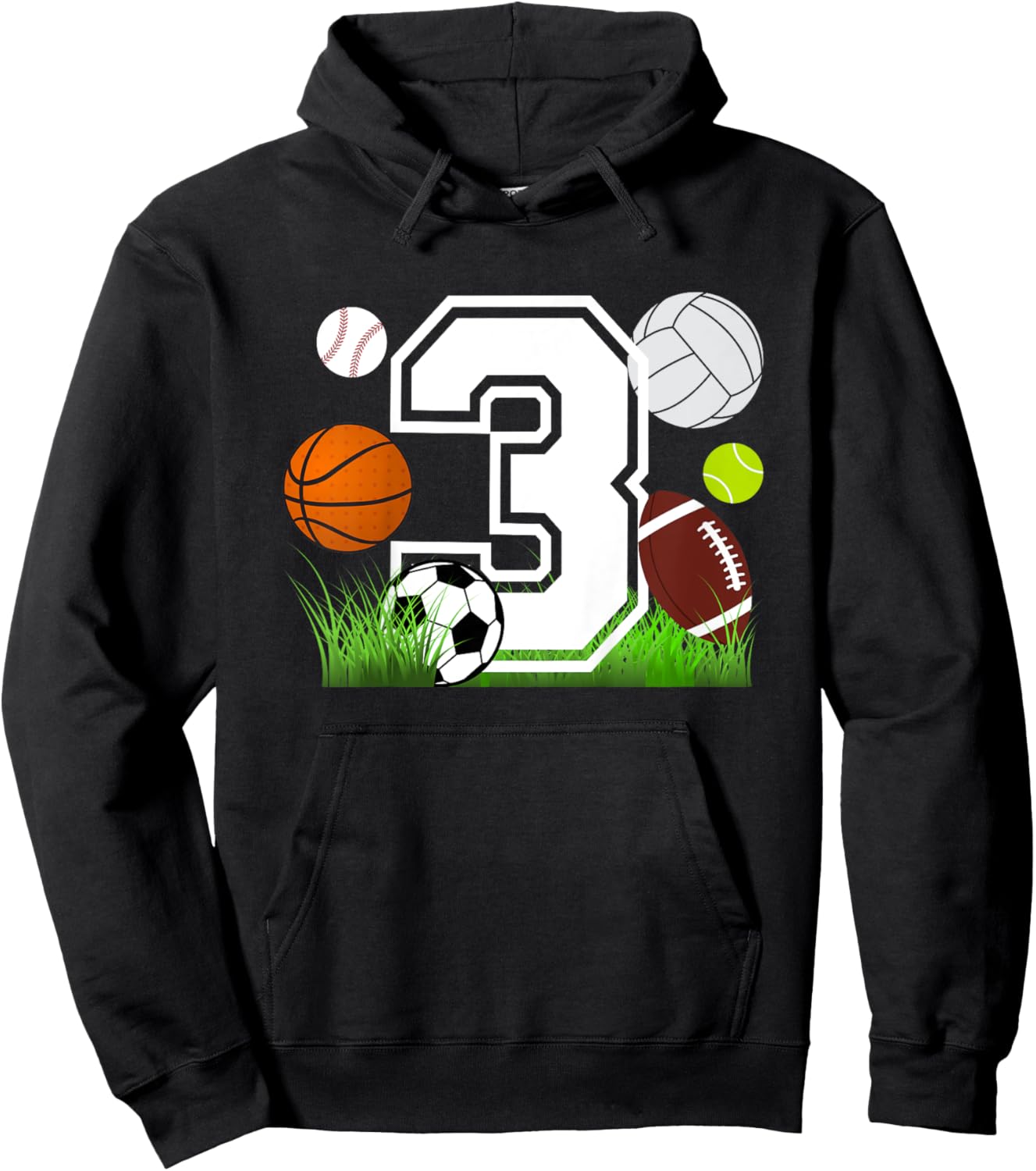 Kids 3rd Birthday Sports Birthday Theme Three Year Old Boy Hoodie - Hoodie | Black