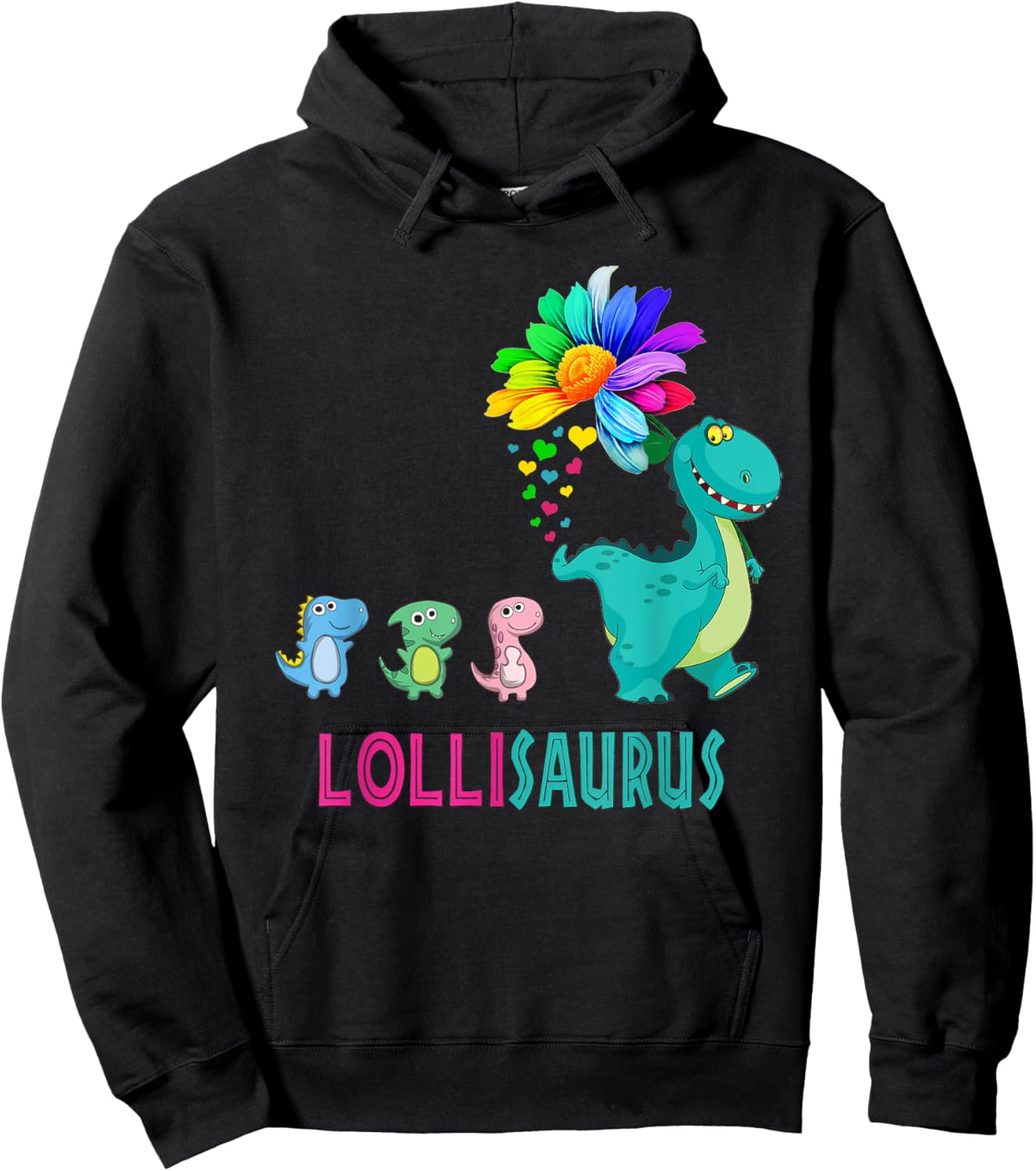 Cute Lollisaurus Flower Funny Mother' Day Hoodie - Hoodie | Black