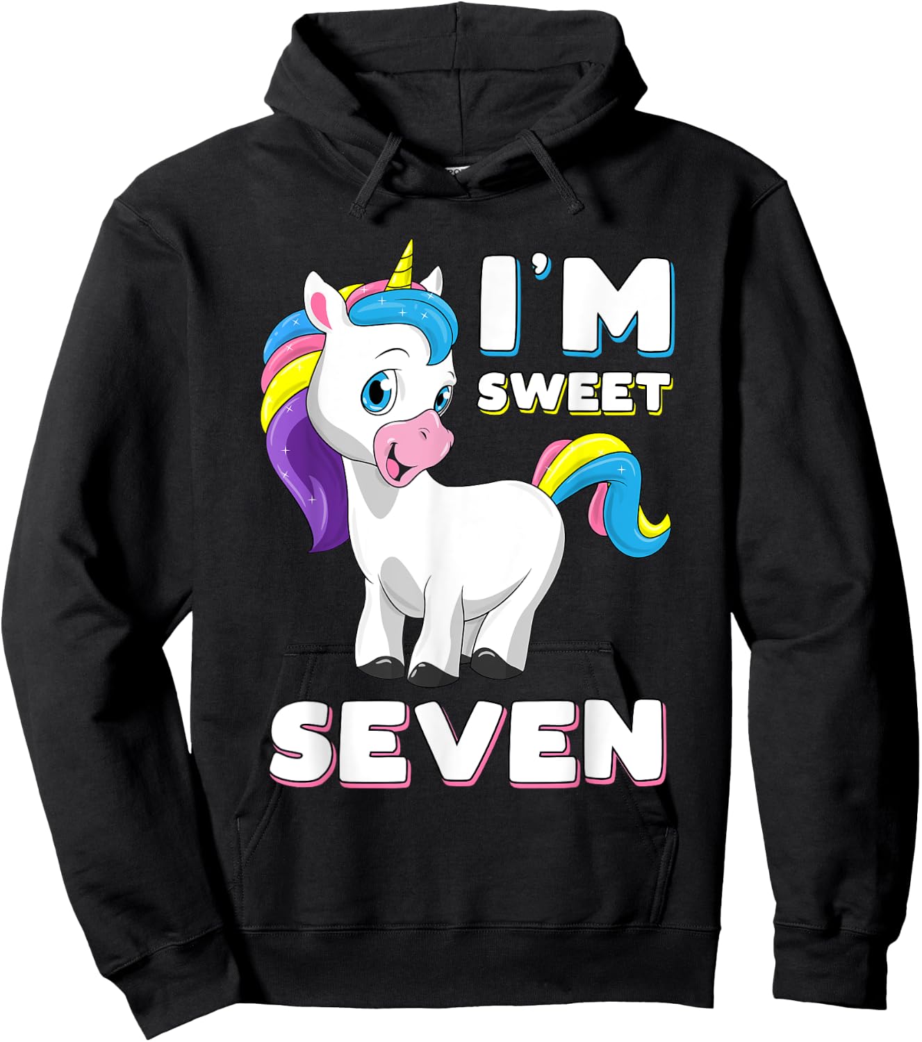 I'm seven Girl Shirt Sweet Unicorn 7th birthday Party Bday Hoodie - Hoodie | Black