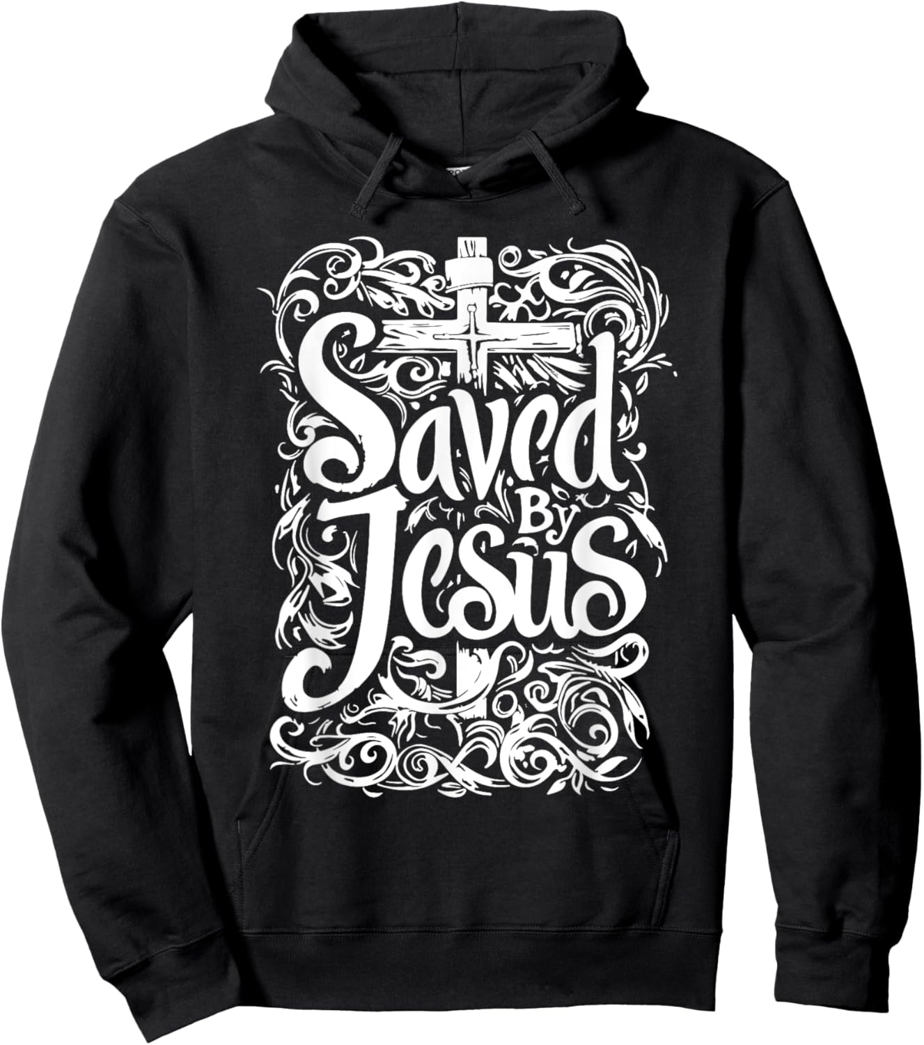 Bible Verse | Saved By Jesus Christ | Tattoo Style Hoodie - Hoodie | Black