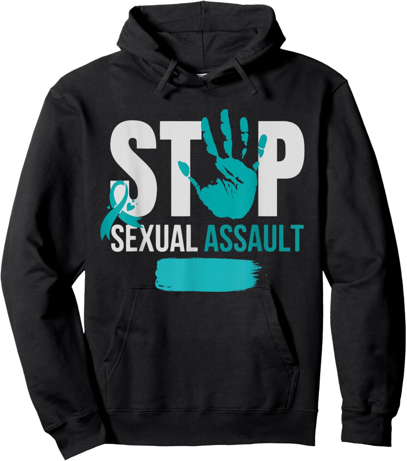 Stop Sexual Assault Awareness Month Support Teal Ribbon Hoodie - Hoodie | Black