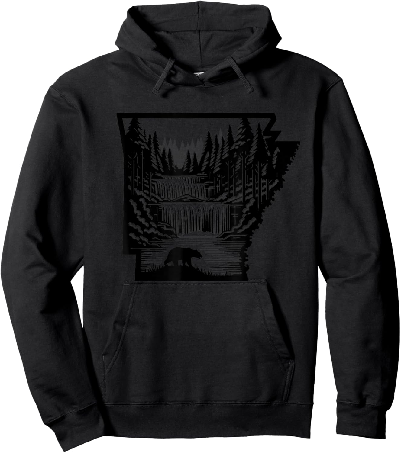 Arkansas map and landscape, hunting, fishing, outdoor lover Hoodie - Hoodie | Black