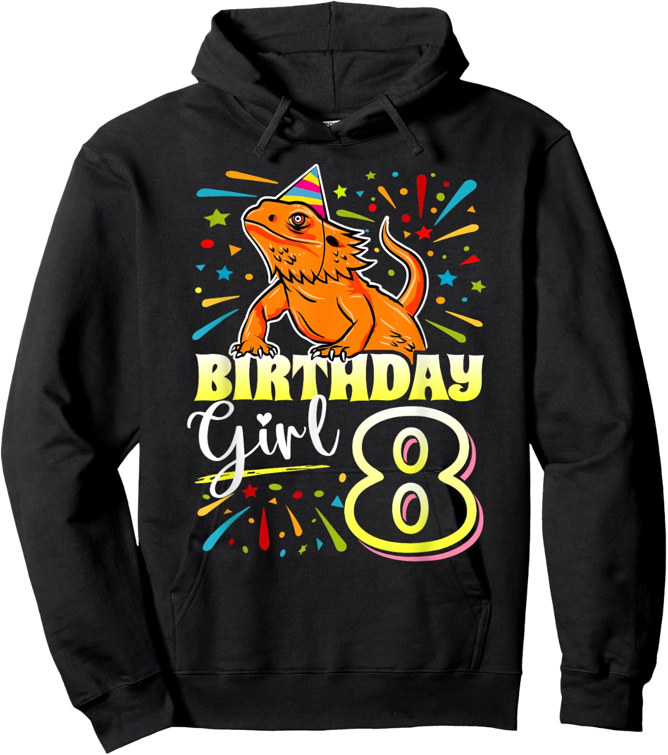 Bearded Dragon Lizard Kids 8th Birthday - 8 Year Old Girl Hoodie - Hoodie | Black