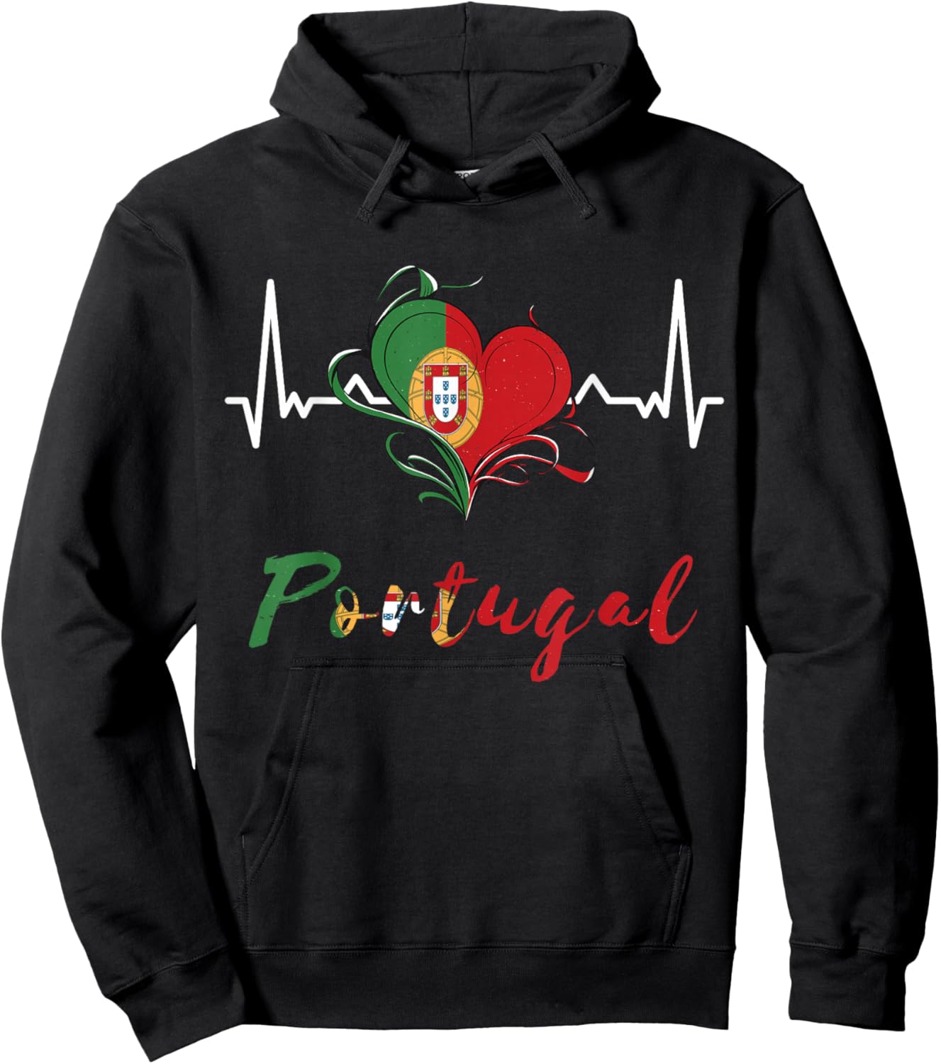 Portugal Flagge Herzschlag EKG Pulse Portugiesische Wurzeln Herz Hoodie - Hoodie | Black